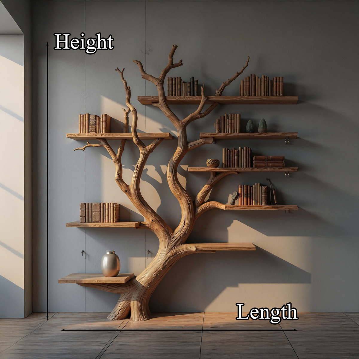Tree Branch Bookshelf, Wall Mounted Floating Shelf with Real Branches