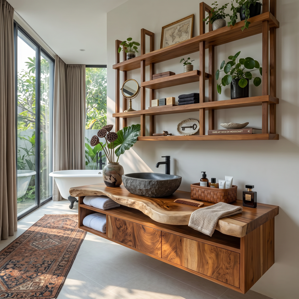 Floating Bathroom Vanity Live Edge Solid Wood Wall Mounted Vanity