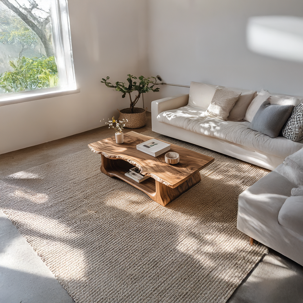 Live Edge Coffee Table, Rustic Monkeypod Wood Slab for Living Room