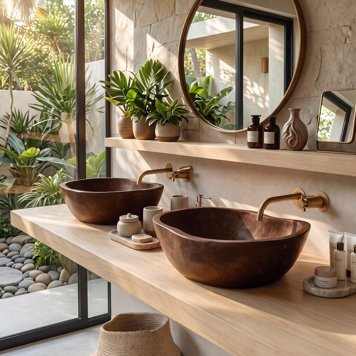 Wooden Vessel Sink, Handcrafted Solid Wood Bathroom Basin