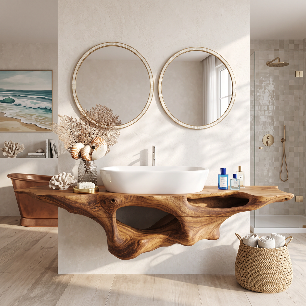 Solid Wood Bathroom Vanity Shelf, Farmhouse Style Sink Stand