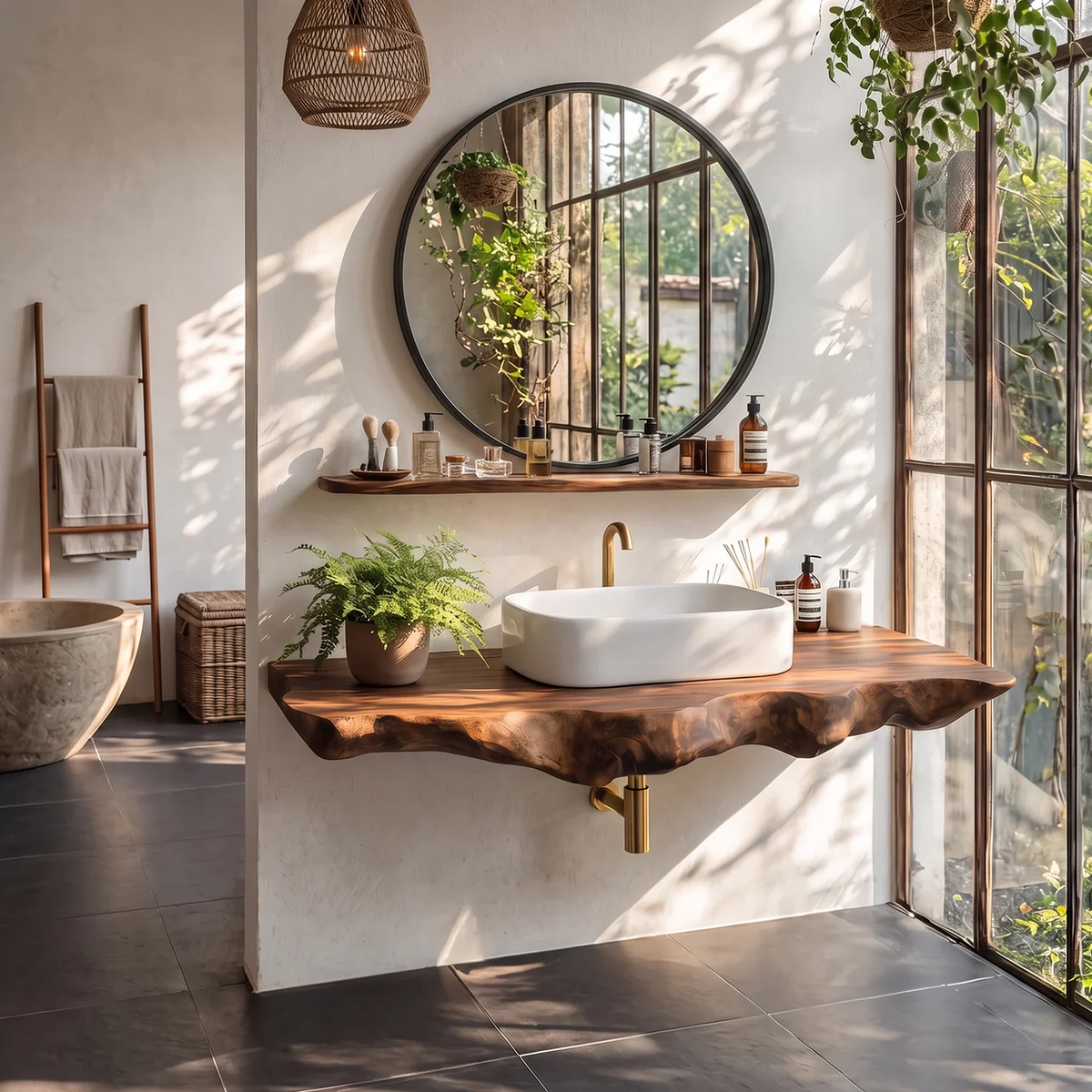Rustic Wood Vanity Top, Floating Bathroom Sink Shelf in Four Finishes