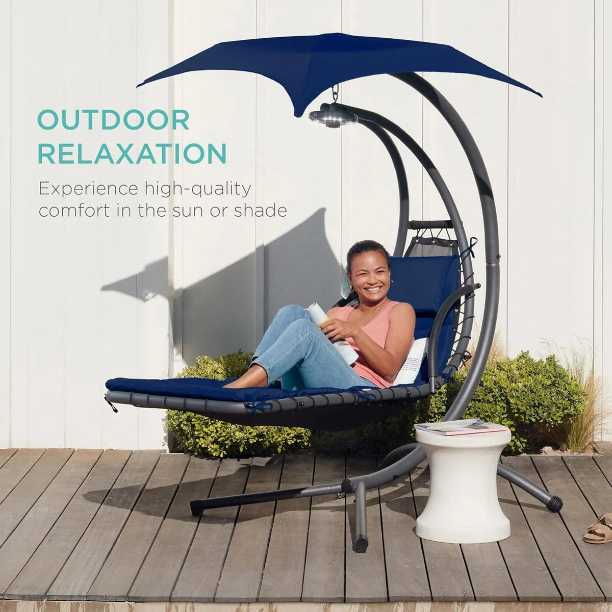 Best Choice Products Outdoor Hanging Steel Chaise Lounge Chair With Canopy, Charcoal Gray - SKY5871
