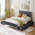 Roomfitters Full Size Upholstered Metal Platform Bed With 4 Drawers, Linen Fabric, Gray - 76.6in L x 55.7in W x 41.7in H