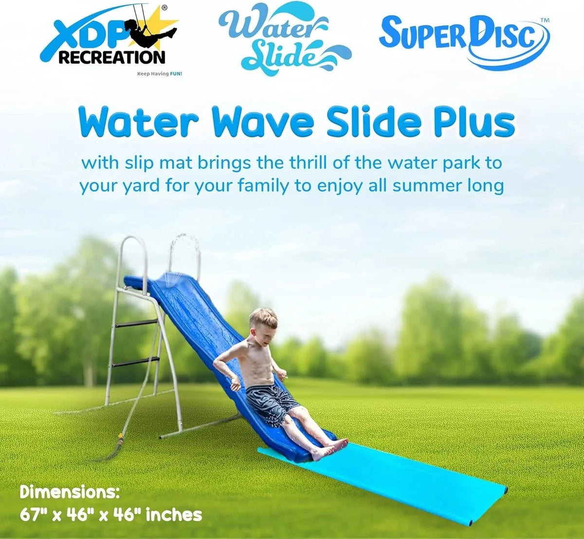 XDP RECREATION Water Wave Slide, 6 Foot, Blue, Built-In Adjustable Sprinkler