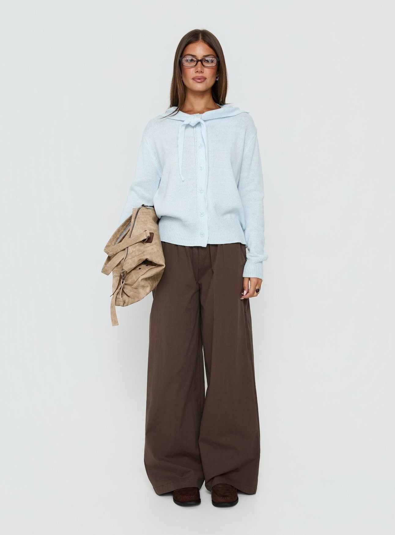 Scarf Tie Sweater Light Blue
