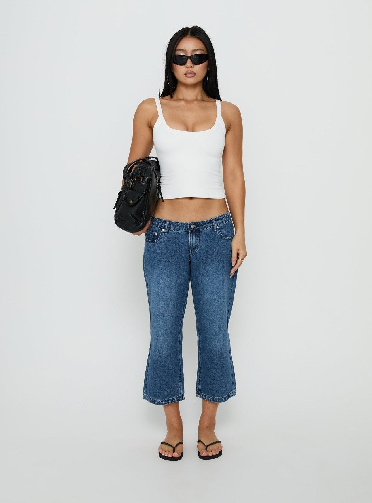 Hierarchy Low Rise 3/4 Length Jeans Mid Wash
