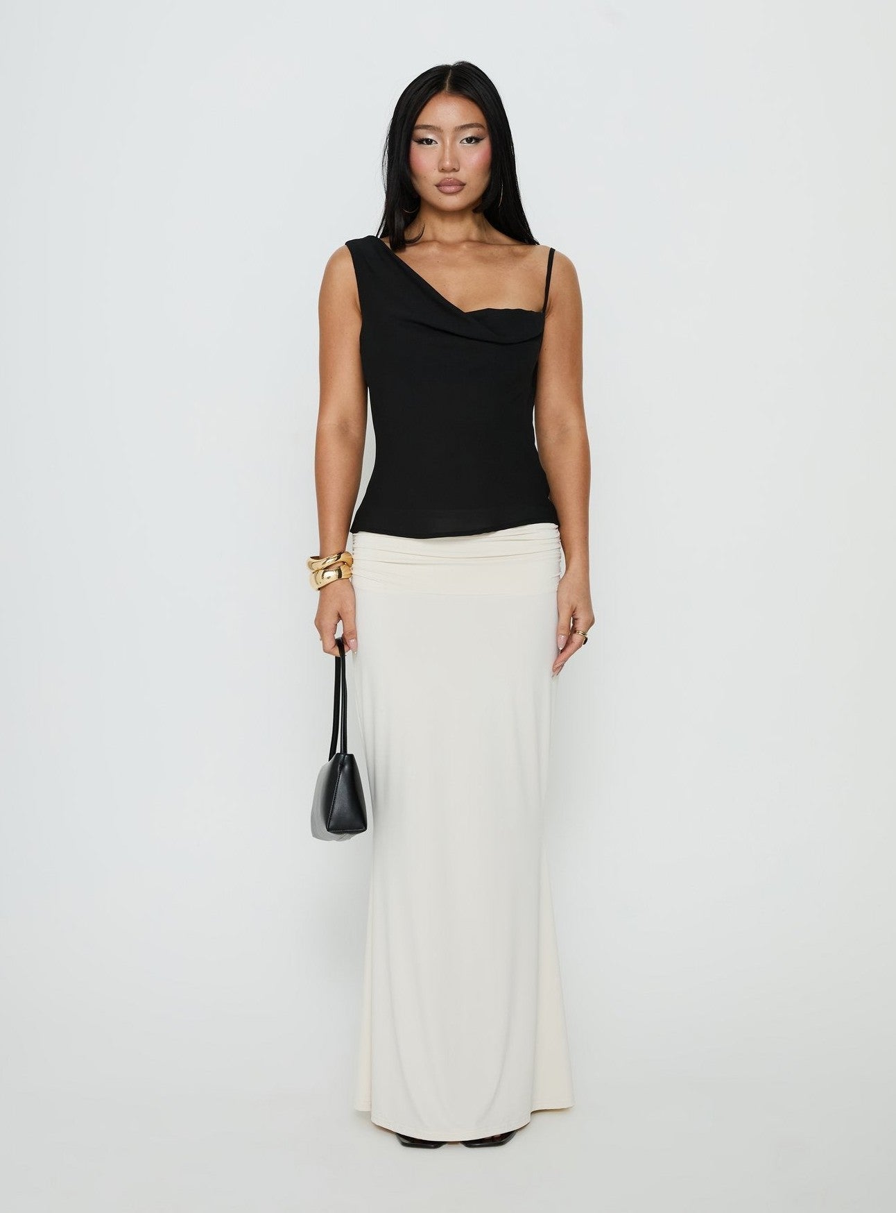 Foldover Waist Maxi Skirt Cream