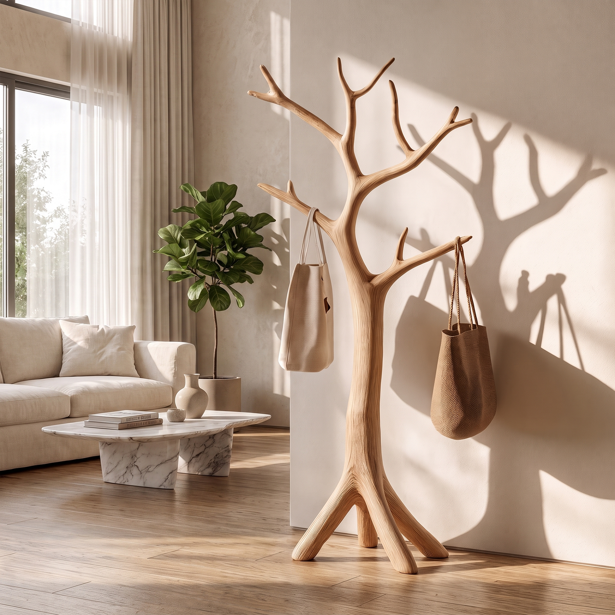 Mid Century Coat Rack, Natural Branch Wood Coat Tree for Bedroom
