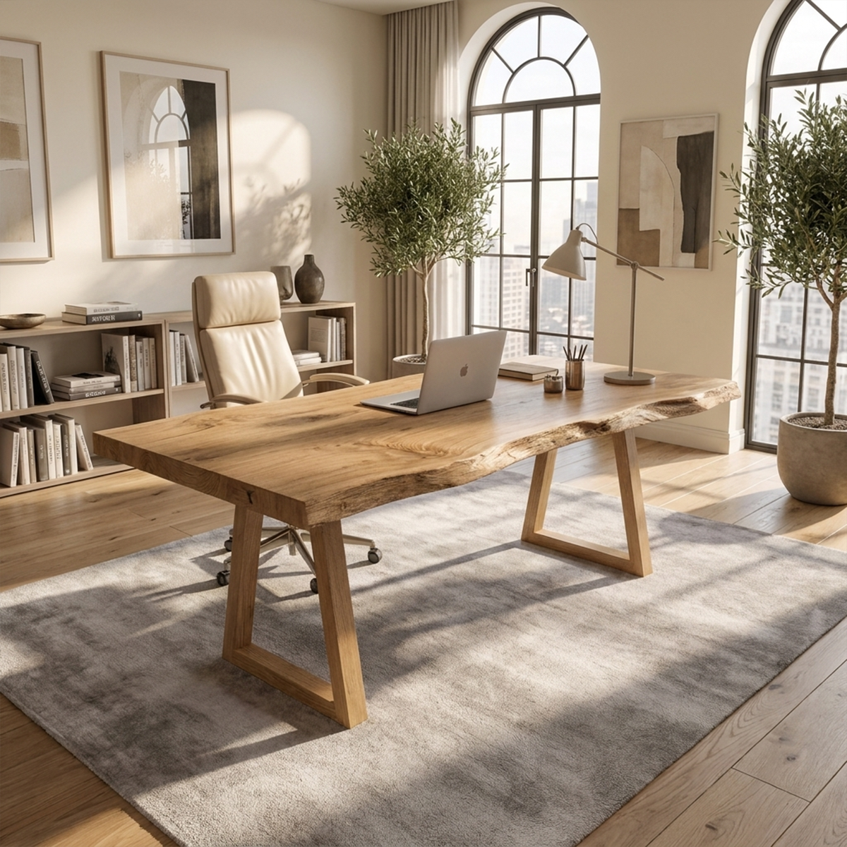 Rustic Work Desk, Natural Hardwood Desk for Bedroom and Studio