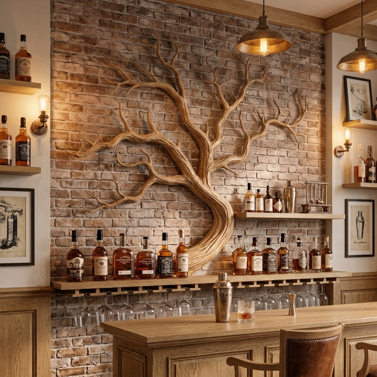 Tree Branch Wine Rack, Wall Mounted Monkey Pod Wood Bottle Shelf