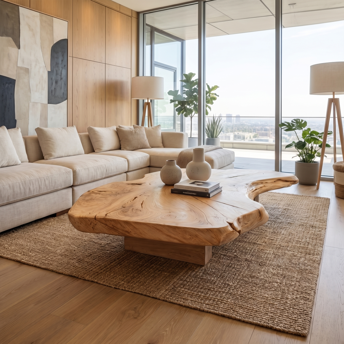 Organic Live Edge Coffee Table, Solid Wood Slab for Family Room