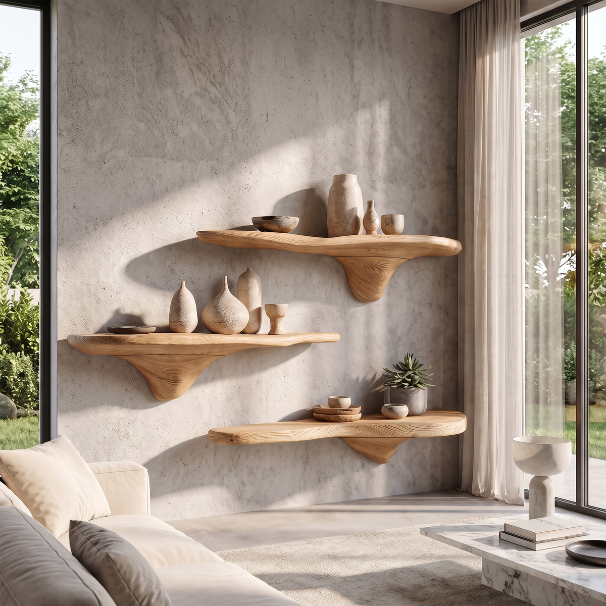 Mushroom Wall Shelf, Rustic Live Edge Tamarind Wood Shelf for Entryway