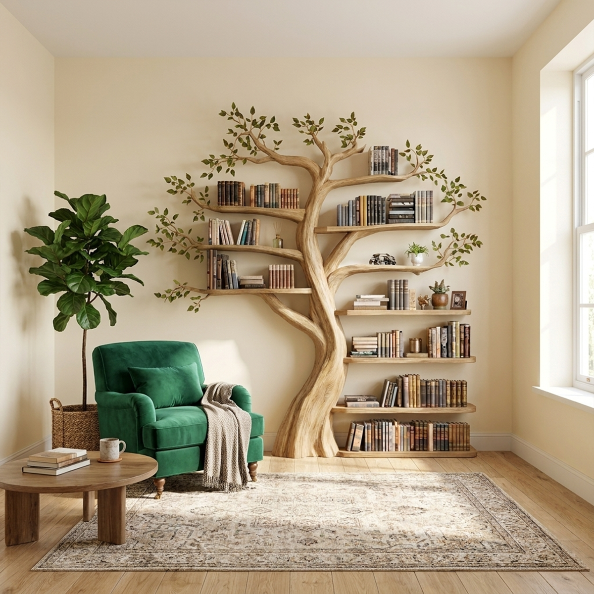 Organic Tree Bookshelf, Sculptural Wall Display for the Living Room