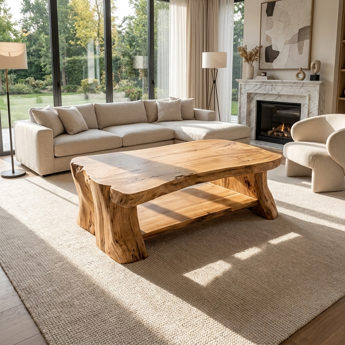 Slab Wood Coffee Table, Rustic Solid Tamarind Center Table