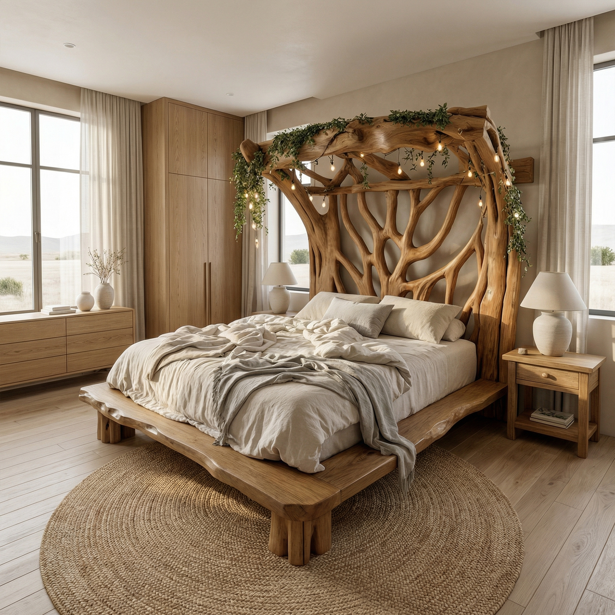 Tree Bed Frame, Rustic Solid Wood Queen or King Bed for Modern Bedroom
