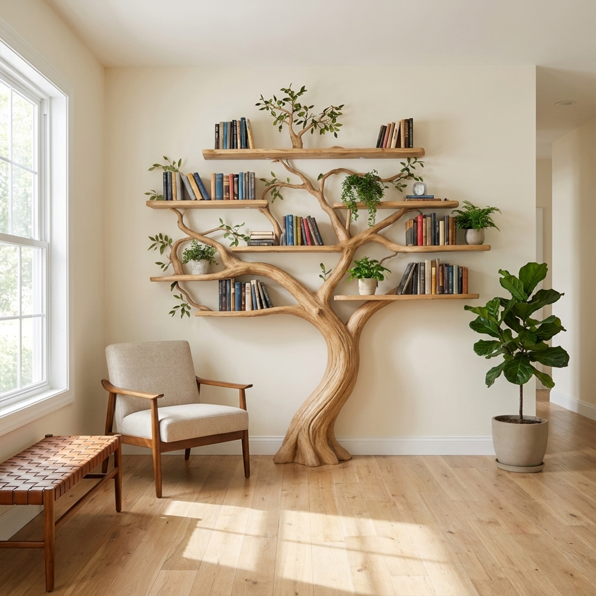 Large Tree Bookshelf, Organic Modern Solid Wood Branch Bookcase
