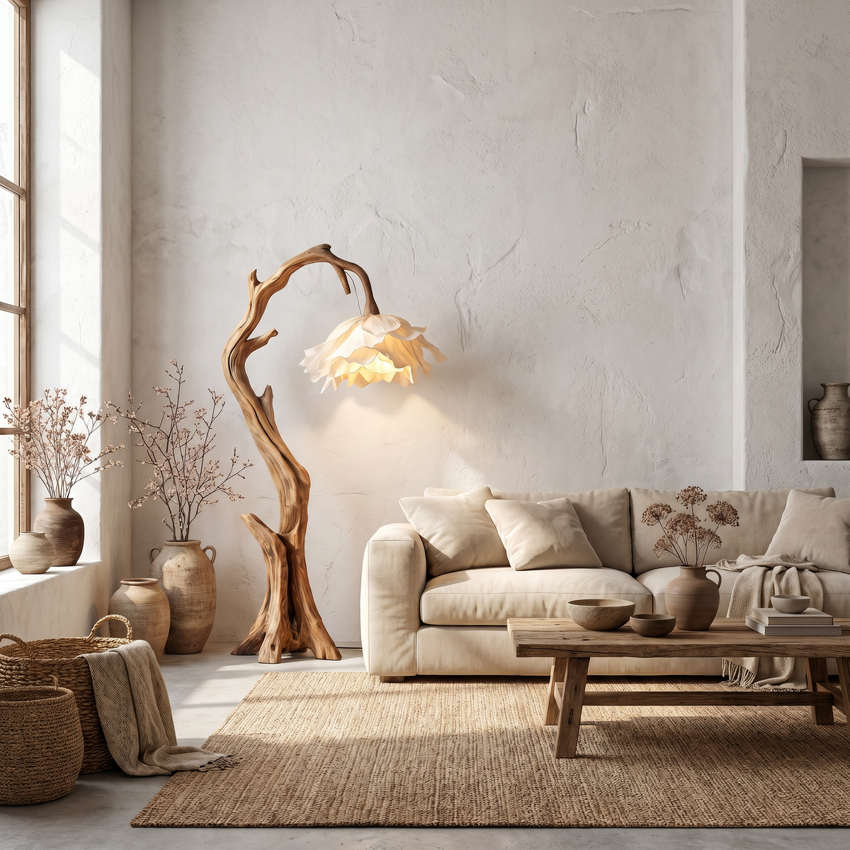 Flower Floor Lamp, Floral Shade Standing Light with Solid Wood Base