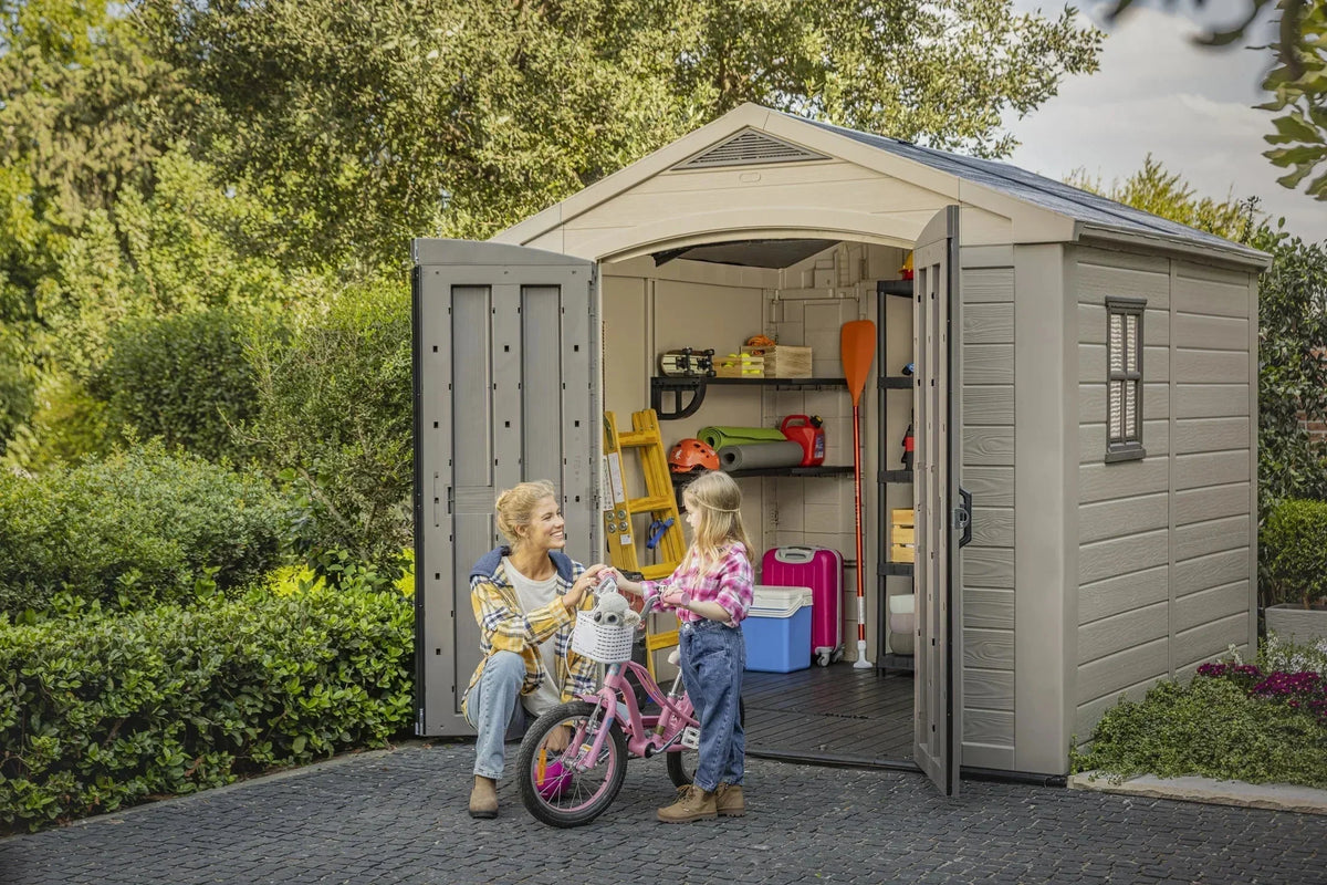 Keter Resin Outdoor Storage Shed, 8 x 11 Foot, 550 Cu. Ft., Taupe