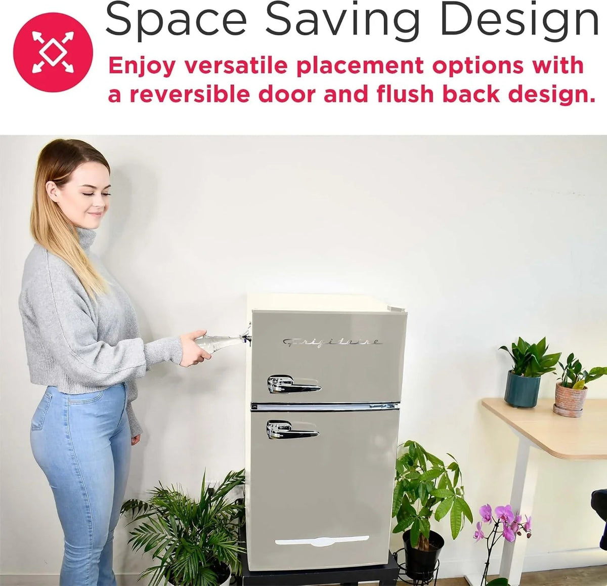 Frigidaire Retro 2 Door Mini Refrigerator With Freezer And Side Bottle Opener, 3.1 Cu Ft, 19in D x 20.5in W x 33.5in H