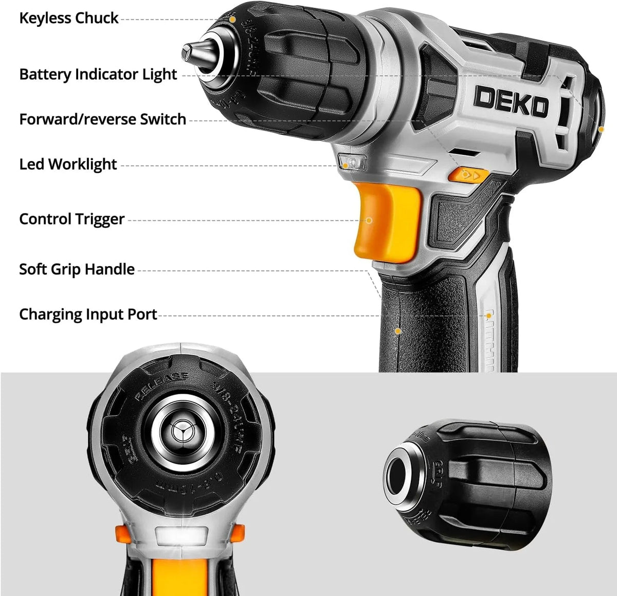 DEKOPRO 126 Piece Home Tool Kit With 8V Cordless Drill - DKMT126-G