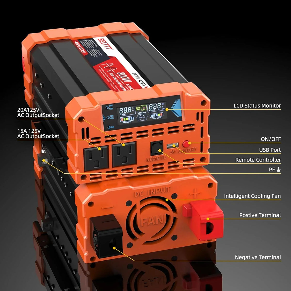 2000W Pure Sine Wave Car Power Inverter 12V To 120V AC - BAP2000