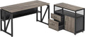 L-Shaped Computer Desk With Drawer Cabinet, 63 Inches, 2 Piece - Gray