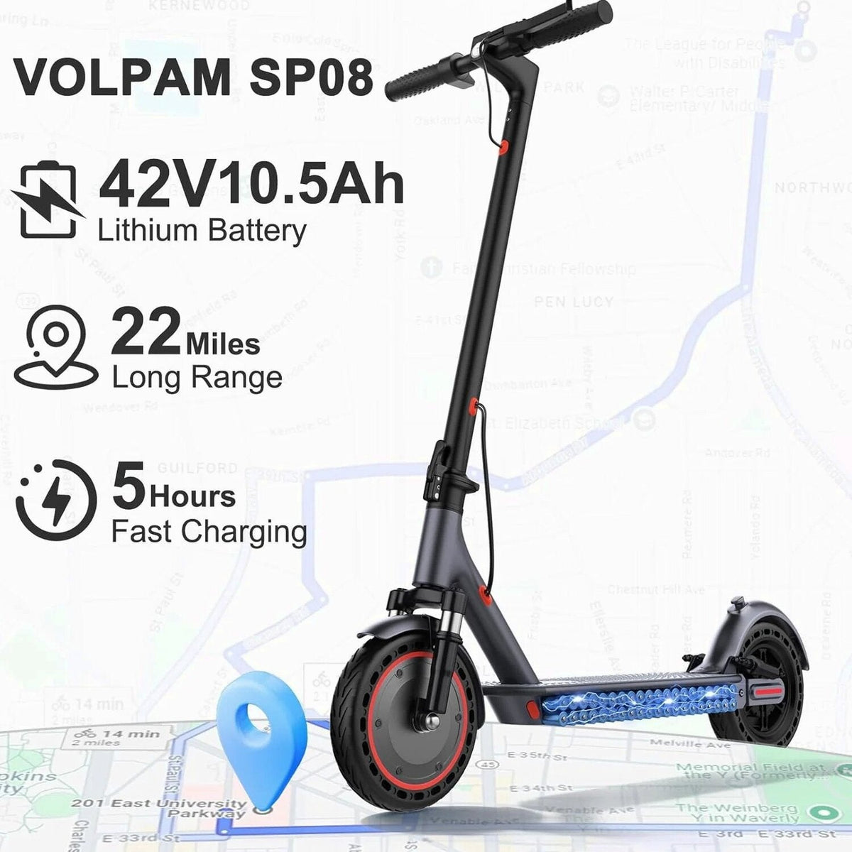 Electric Scooter 10 Inch Solid Tires, 500W, Dual Suspension