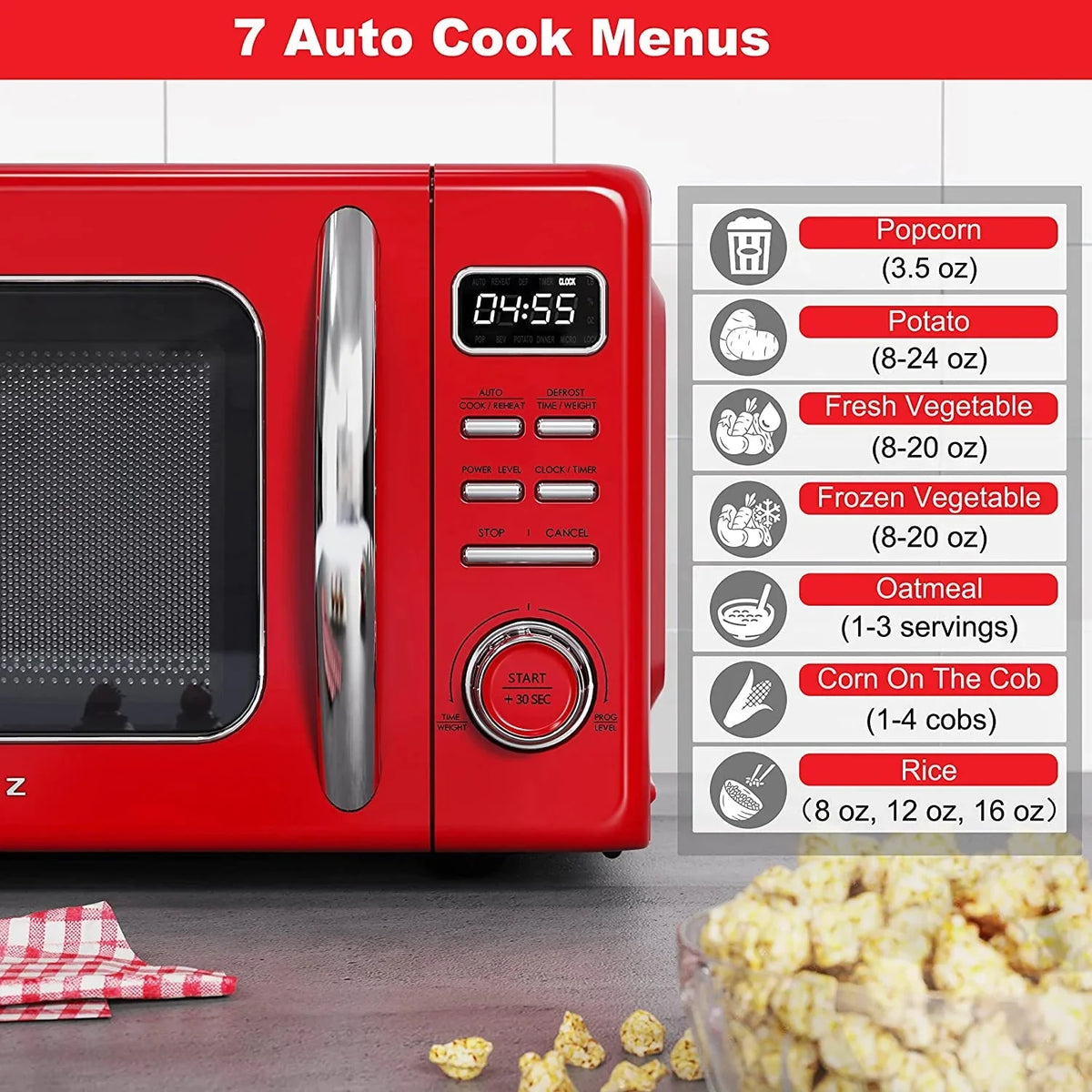 Galanz Retro Countertop Microwave Oven, 0.9 cu ft, Red - GLCMKZ09RDR09