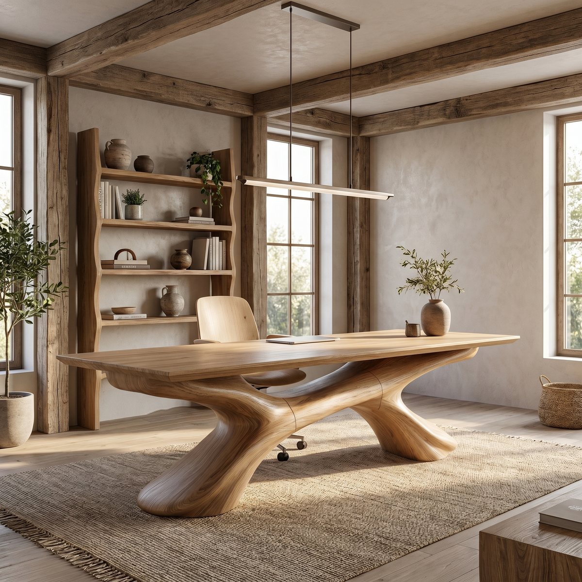 Executive Desk, Sculptural Solid Wood Home Office Writing Desk
