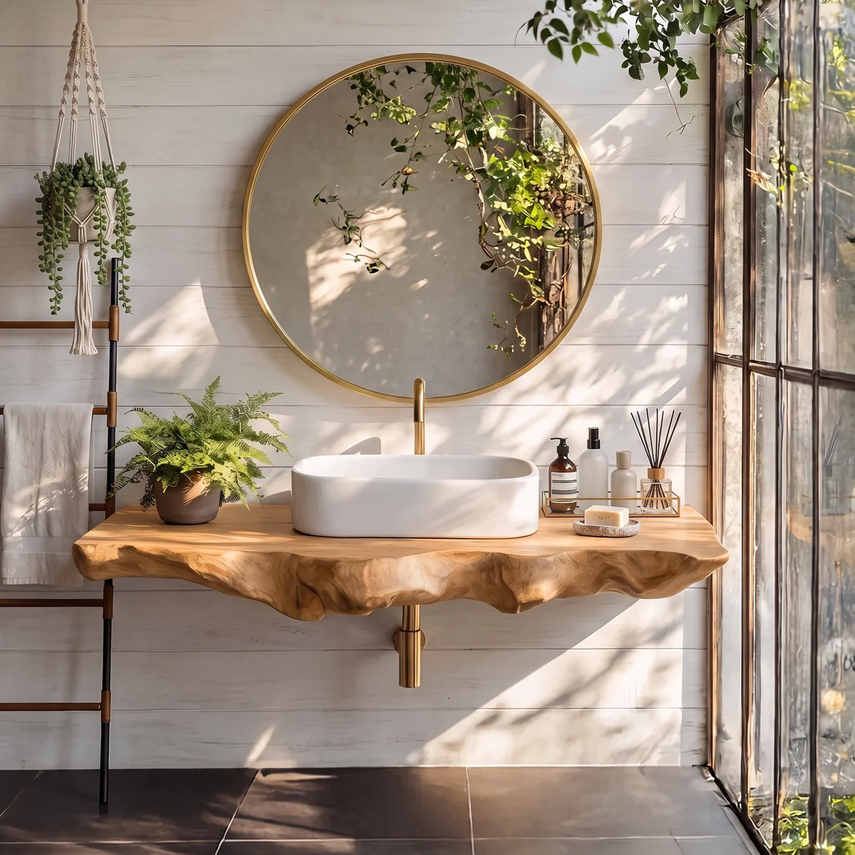 Rustic Wood Vanity Top, Floating Bathroom Sink Shelf in Four Finishes