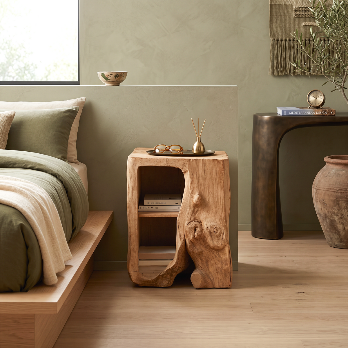 Live Edge Nightstand, Farmhouse Solid Wood Floating Bedside Table