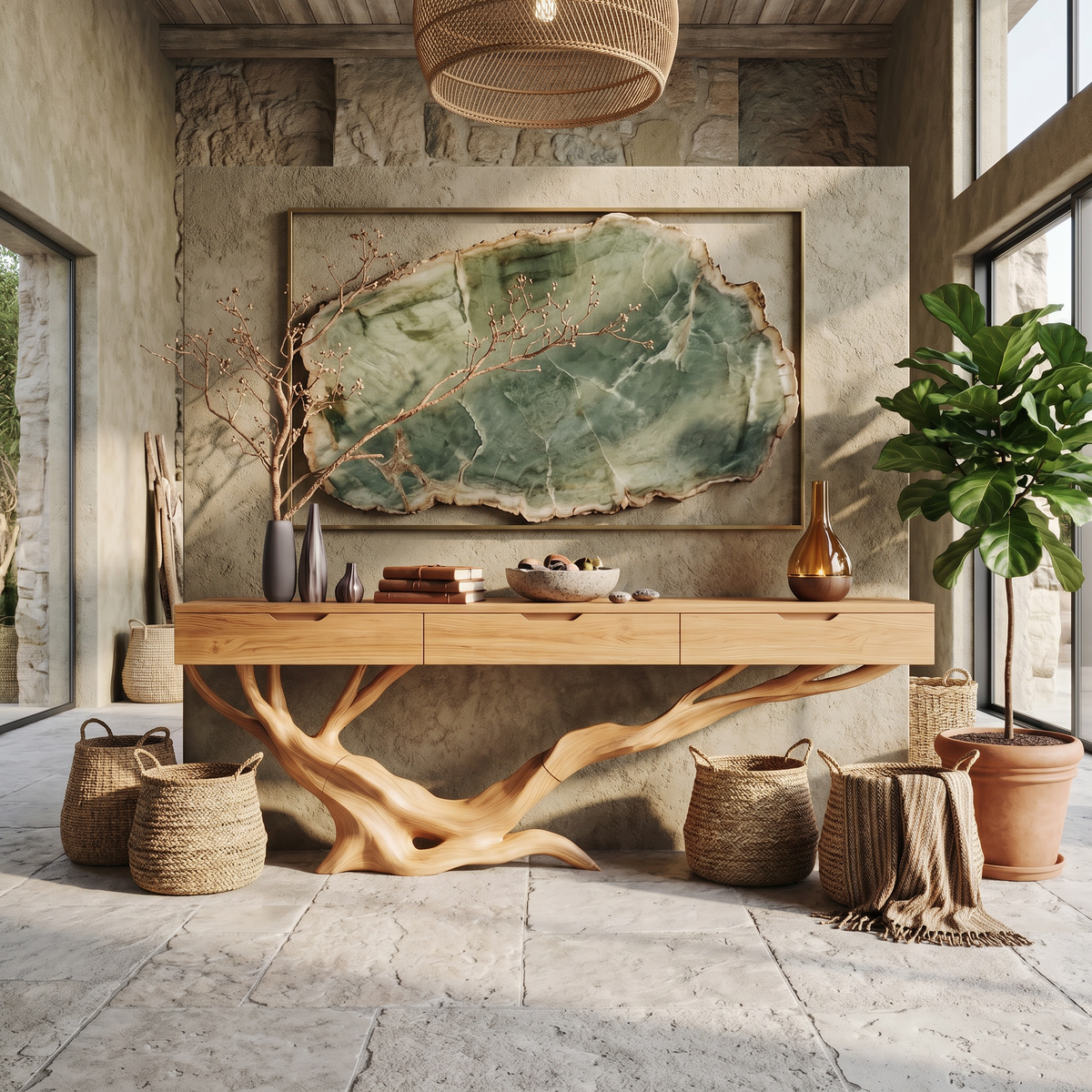 Mid Century Live Edge Console Table, Modern Solid Wood Entryway Table