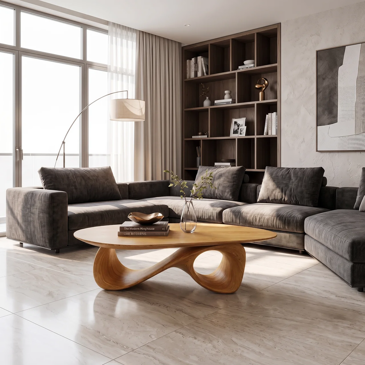 Rustic Coffee Table, Low Solid Wood Center Table for Living Room
