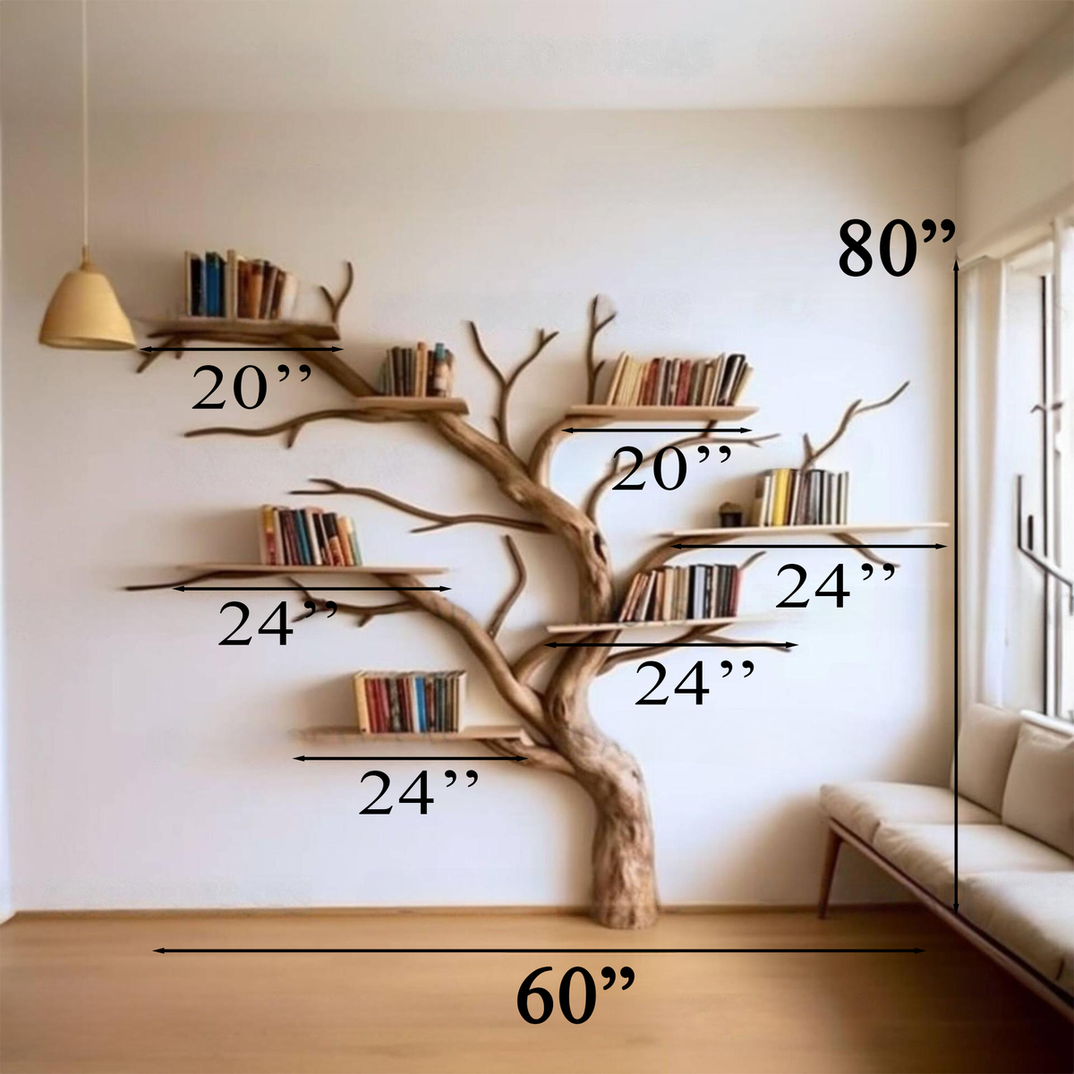 Wild Mulberry Tree Bookshelf Artistic Solid Wood Living Room Shelving