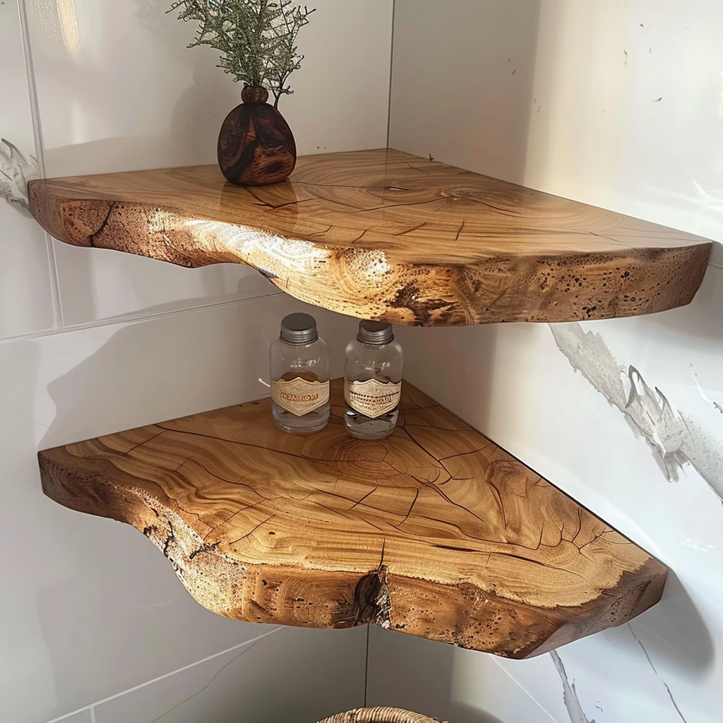 Floating Corner Shelf Dark Brown Wood Wall Shelf for Small Spaces