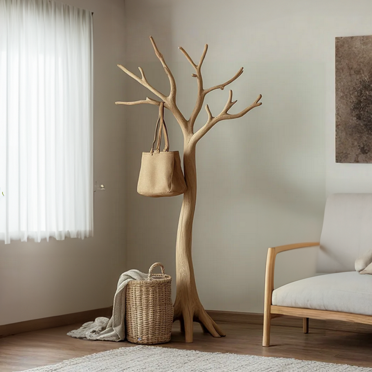 Driftwood Branch Coat Rack, Wall Mounted Solid Wood Tree Hanger