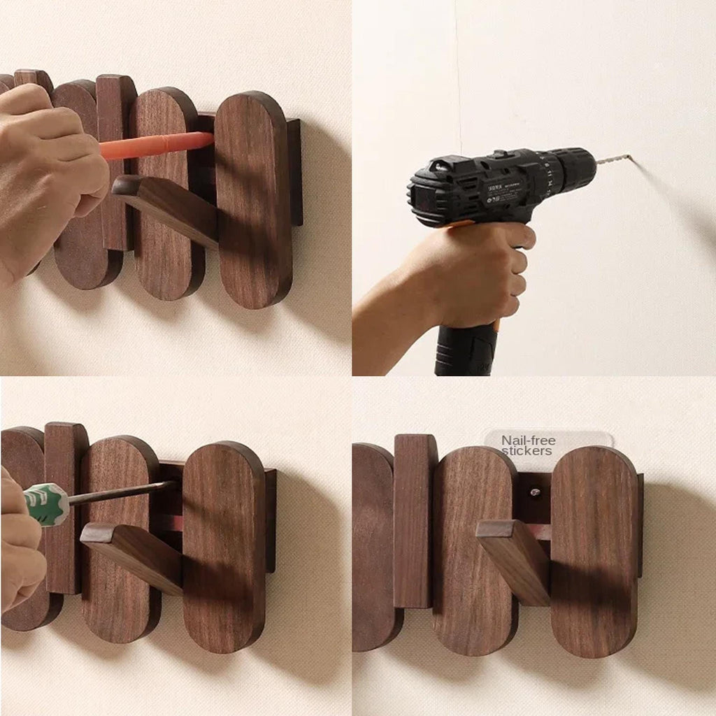 Piano Coat Rack, Wall Mounted Solid Wood Hooks for Entryways