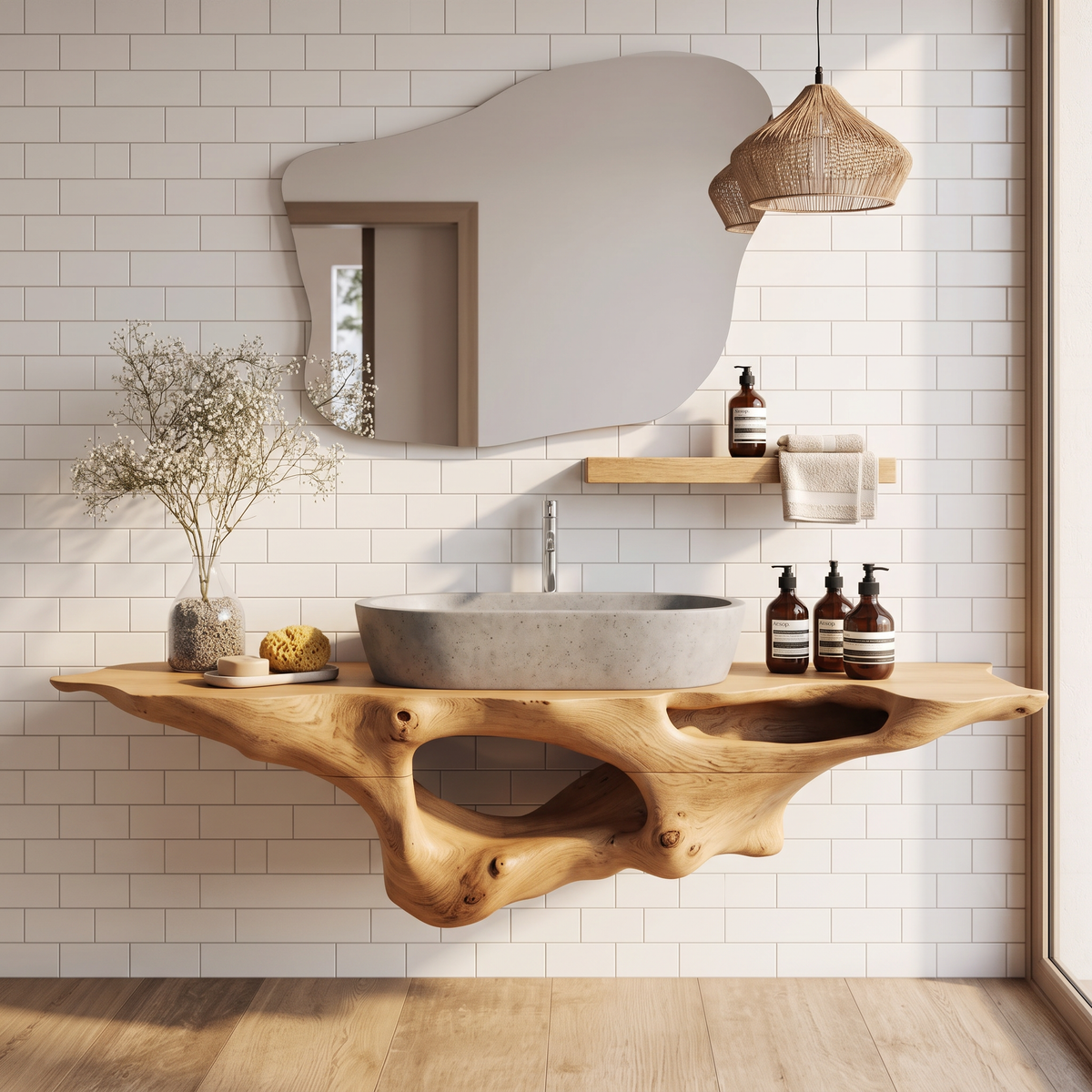 Solid Wood Bathroom Vanity Shelf, Farmhouse Style Sink Stand