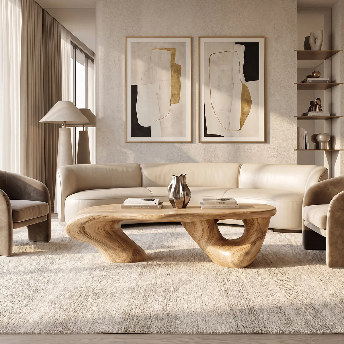 Low Coffee Table, Handcrafted Solid Wood Table for Rustic Living Rooms