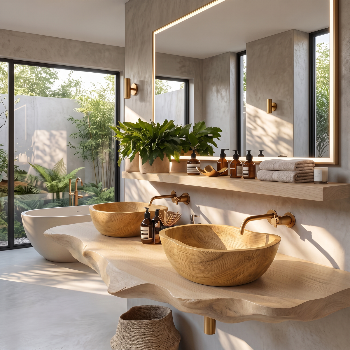 Wooden Vessel Sink, Handcrafted Solid Wood Bathroom Basin