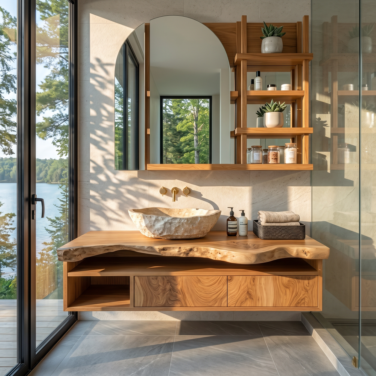 Floating Bathroom Vanity Live Edge Solid Wood Wall Mounted Vanity
