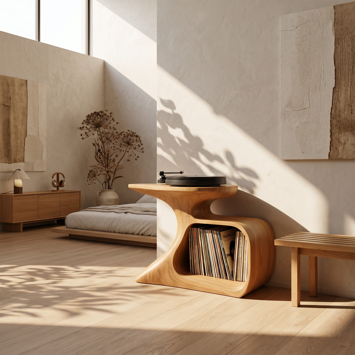 Record Player Stand, Handcrafted Wood Vinyl Stand for Living Room