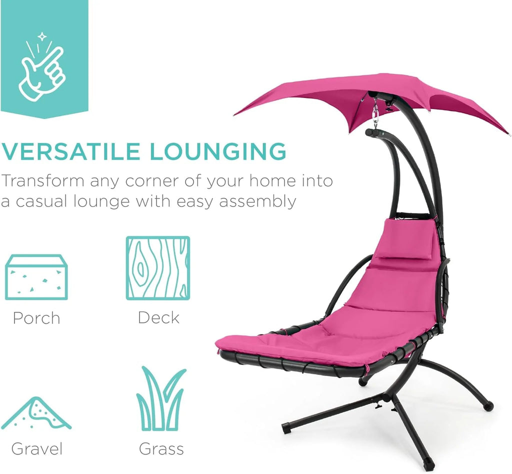 Best Choice Products Outdoor Hanging Steel Chaise Lounge Chair With Canopy, Charcoal Gray - SKY5871