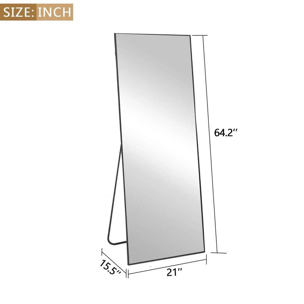 Full-Length Floor Mirror 64x21, Aluminum Alloy Frame With Stand And Wall Mount Option