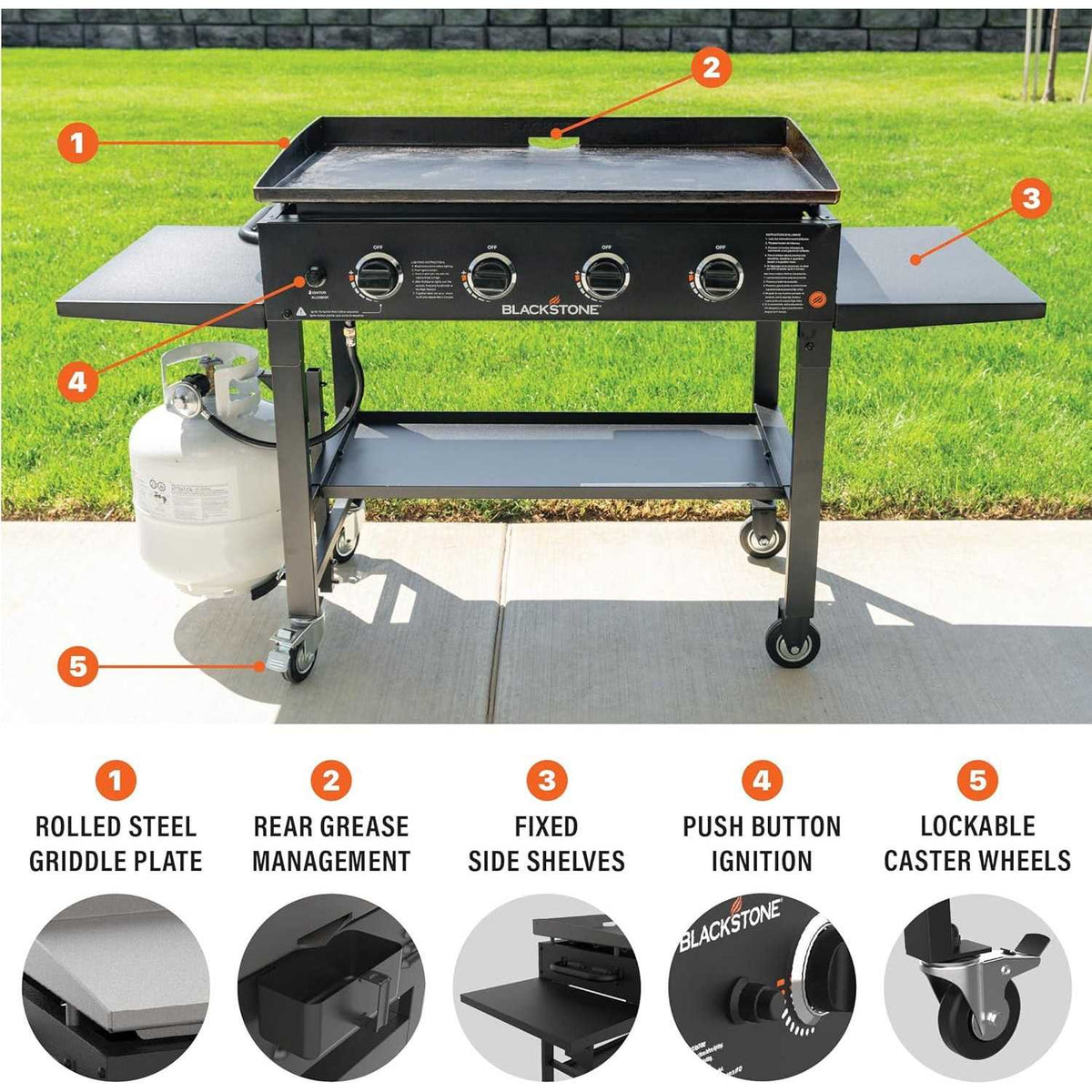 Blackstone 36 Inch 4-Burner Propane Flat Top Griddle Cooking Station - 1554