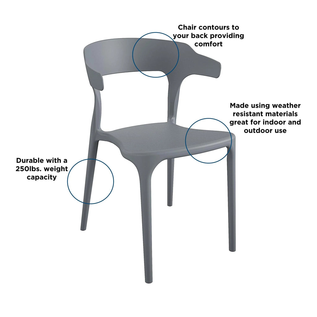 Novogratz Poolside Felix Stacking Dining Chairs, Indoor/Outdoor, 4-Pack, Charcoal
