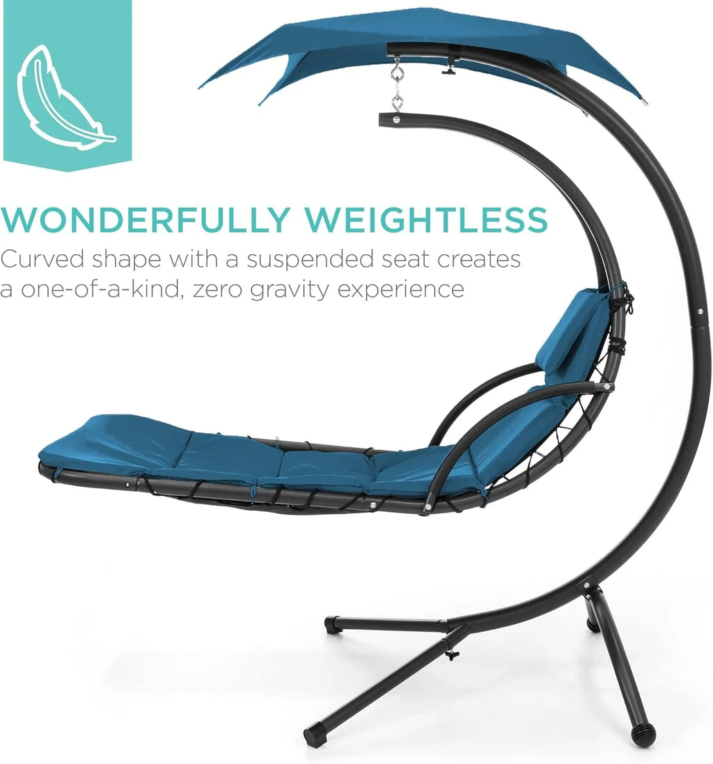 Best Choice Products Outdoor Hanging Steel Chaise Lounge Chair With Canopy, Charcoal Gray - SKY5871