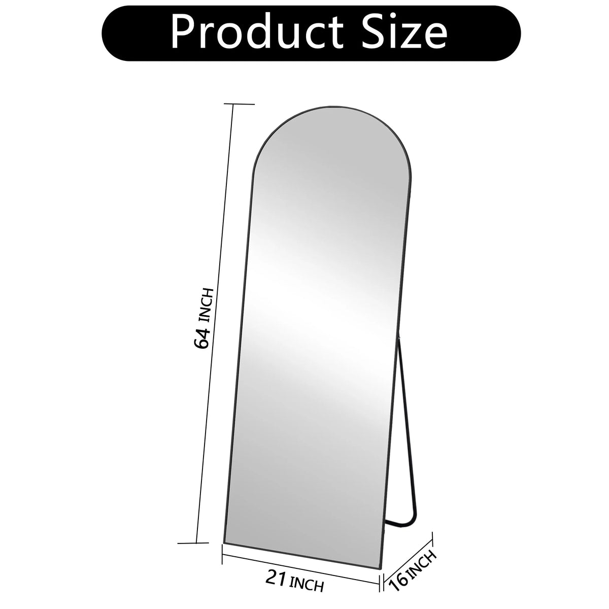 Full-Length Floor Mirror 64x21, Aluminum Alloy Frame With Stand And Wall Mount Option