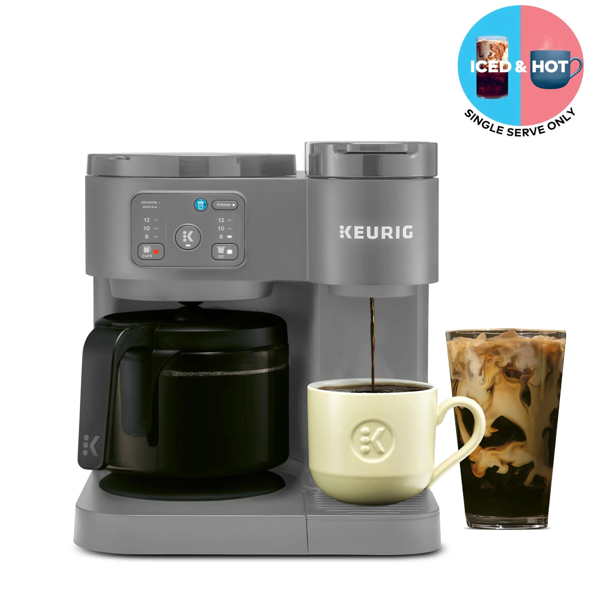 Keurig K-Duo Essentials Hot & Iced K-Cup Pod Coffee Maker & Carafe, 72 oz, Moonlight Grey